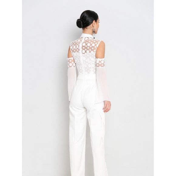 Jane White Cold Shoulder Lace detail  jumpsuit - Picture 4 of 8